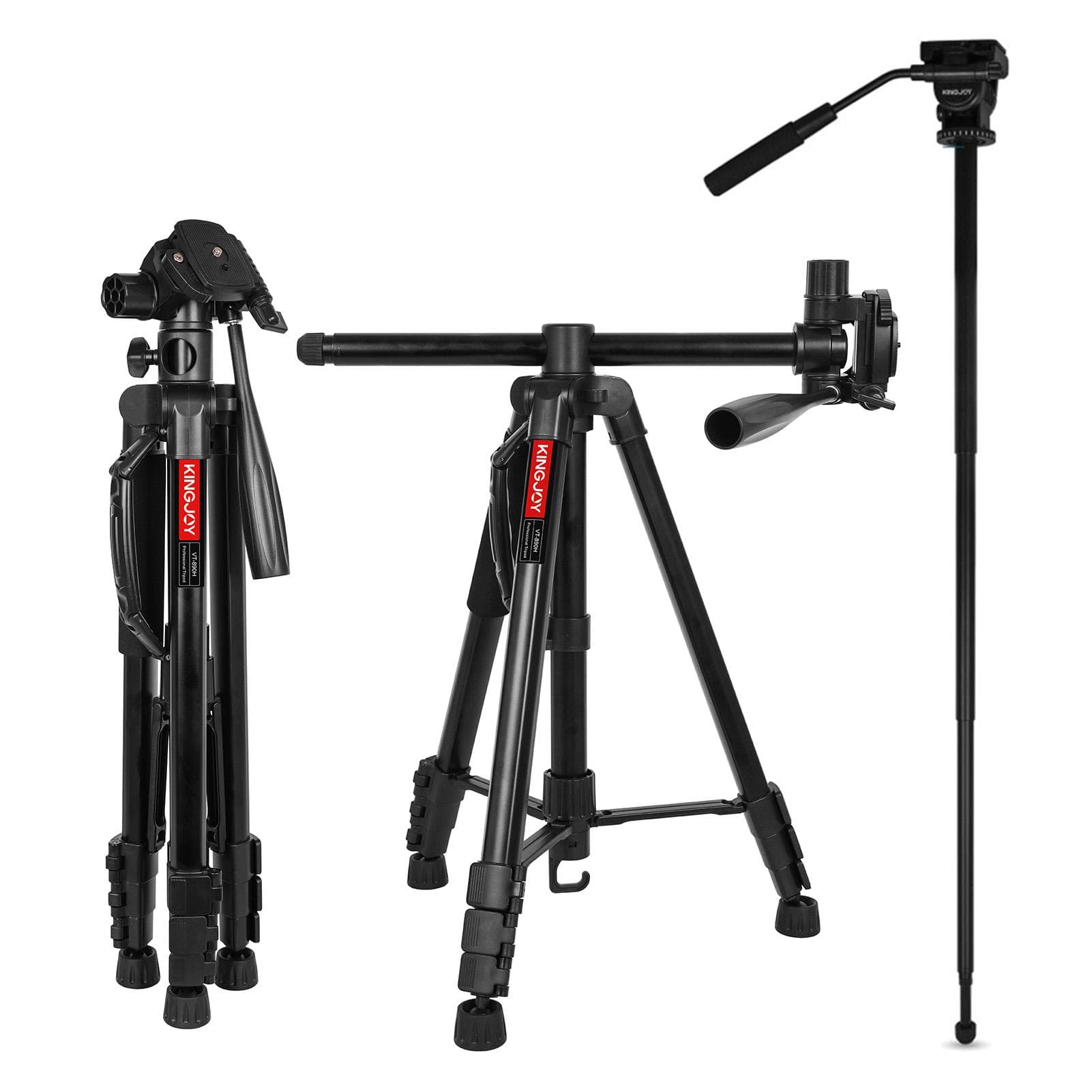 KINGJOY VT890H 178cm/ 70inch Portable Lightweight Aluminum Alloy Tripod Detachable Monopod with black