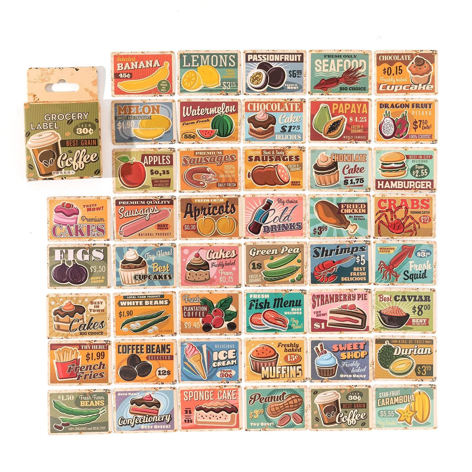 45 Sheets Scrapbook Stickers Grocery Food Label Self Adhesive DIY Planner Stickers for Handbook