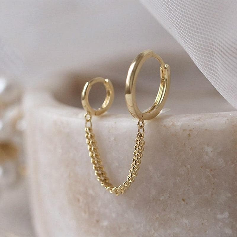Simple Personality With Double Pierced Ears And Chain Hoop Earrings For Women 1 Piece gold