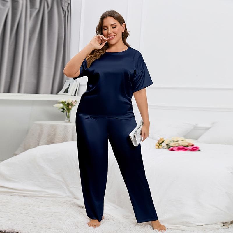 Ice Silk Pajamas Women's Short-sleeved Trousers Home Clothes Fat Mm Loose Casual Suit Plus Size 3XL