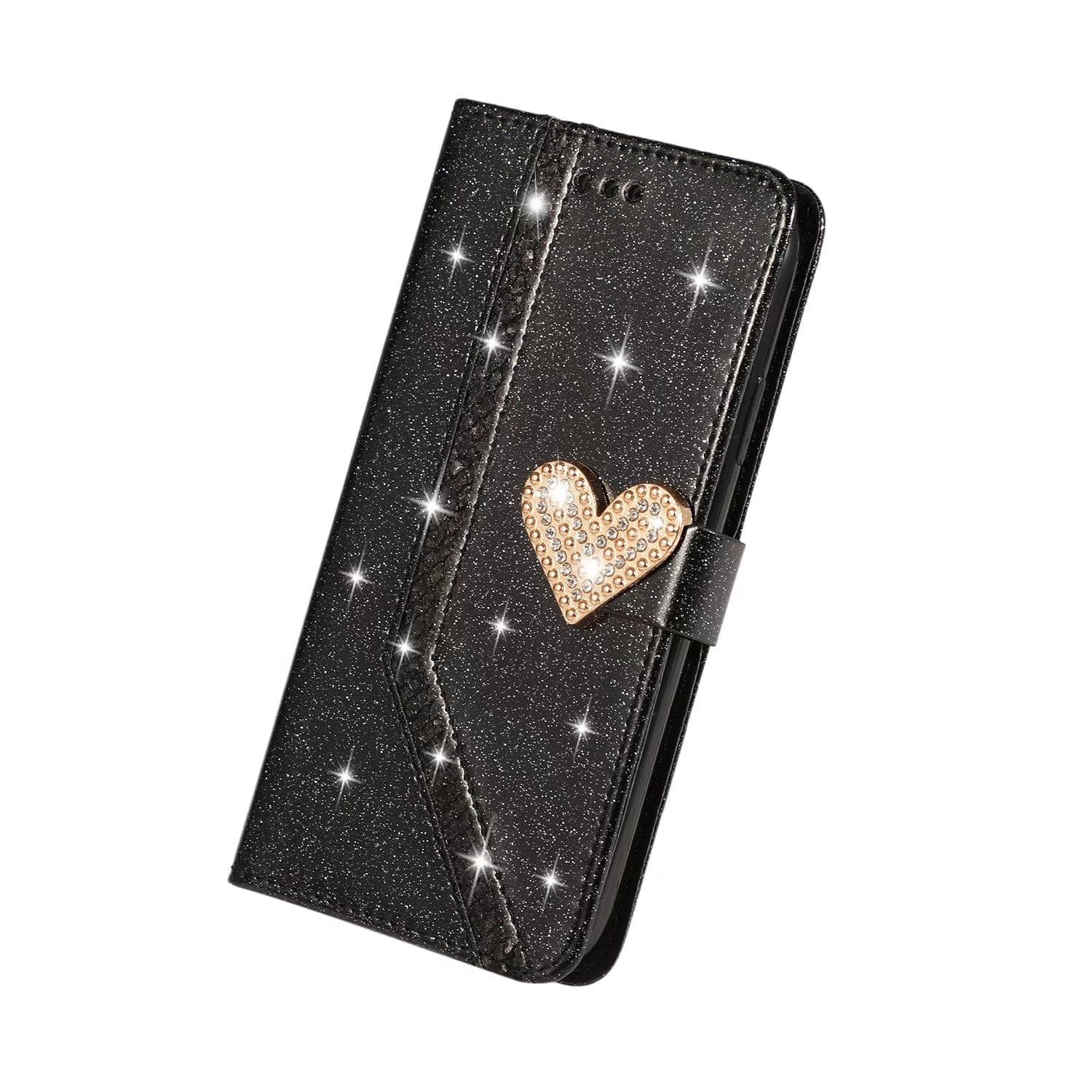 Glitter Bling Case For Samsung A22 A32 A72 A12 A42 A51 S22 Ultra S21 S20 FE Flip Leather Book Love Cover Samsung Note 20 Ultra black