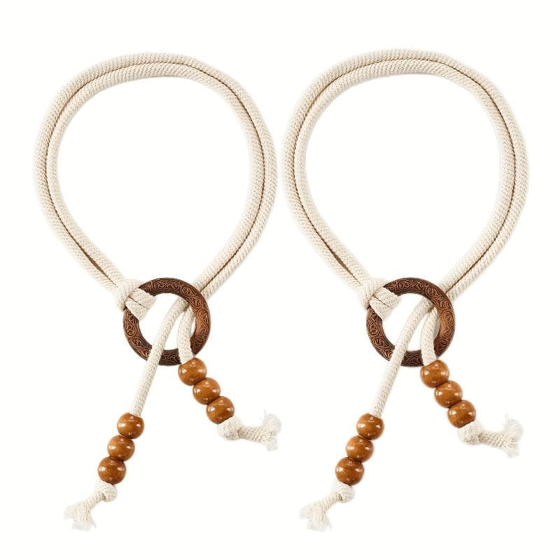 2Pcs Adjustable Drawstring Design Vintage Natural Wood Curtain Tiebacks - Elegant Window Decor for Living Room Bedroom - Standard & Sheer Curtains 2pcs