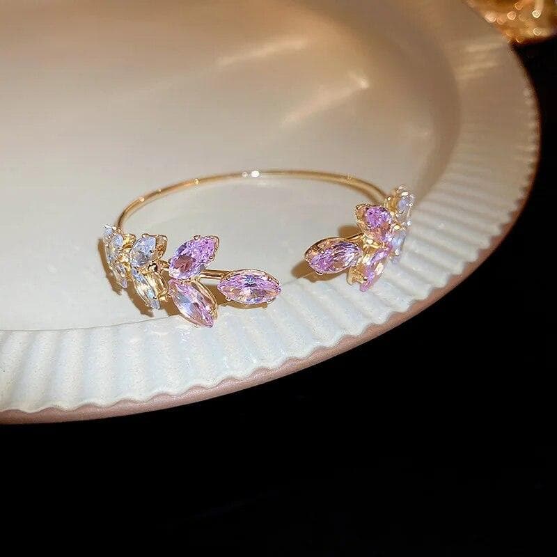 Korean Exquisite Simple Leaf Open Bracelet Elegant Fashion Butterfly Sweet Bracelet Women Jewelry pink