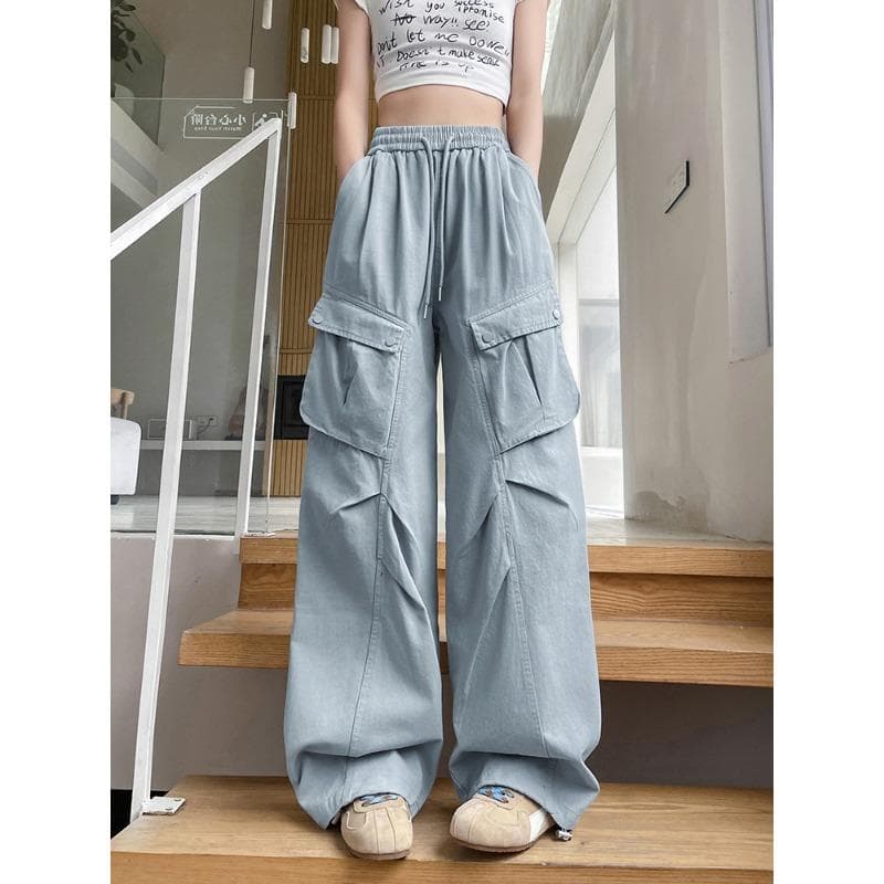 Work Pants for Women In Spring and Summer New High Waist Droop Parachute Quick-drying Casual Wide-leg American Sports Pants 2XL