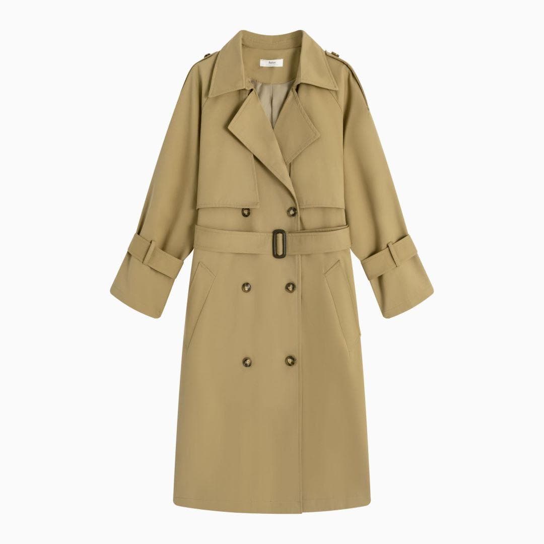 Women's Spring and Autumn New Khaki Hepburn Style Long Windbreaker Loose Large Size Temperament Double-breasted Jacket for Women XL