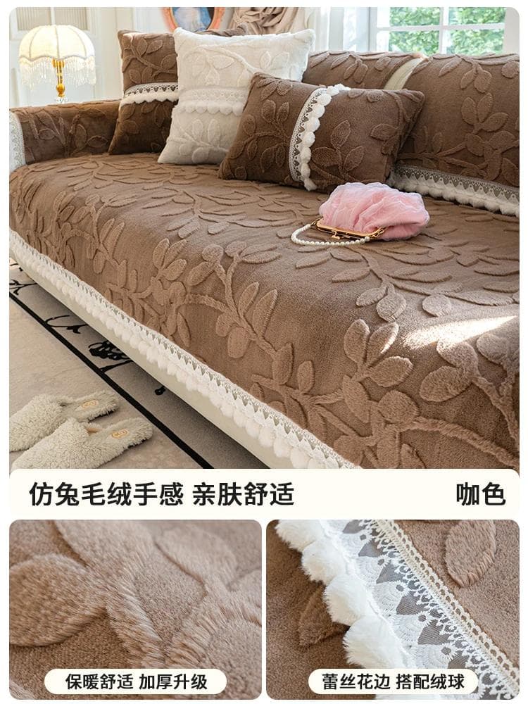 French Short Plush Jacquard Sofa Mat Thickened Winter Anti Slip Lace Edge Sofa Towel Living Room Seats Sofas Covers Pillowcases 70X70cm 1pcs