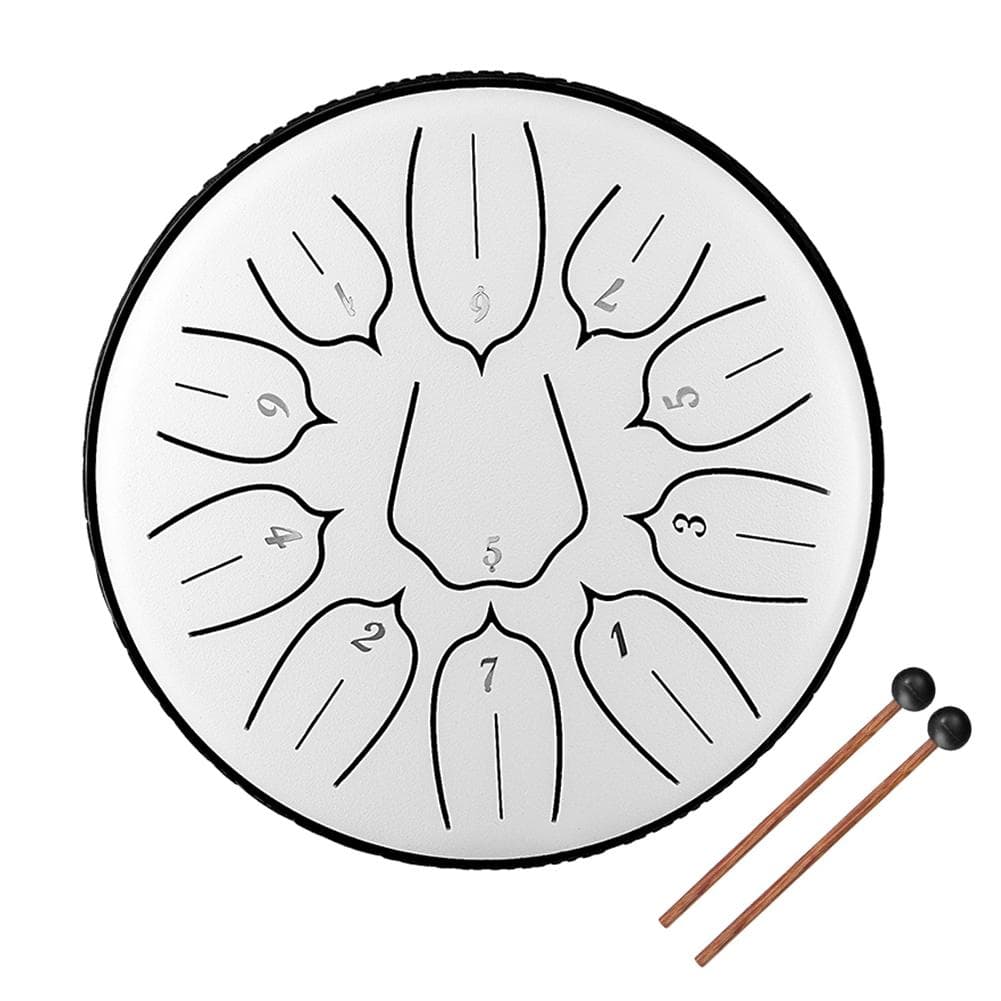 6 inch 11-Tone Steel Tongue Drum Hand Pan Drums with Drumsticks Percussion Musical Instruments white