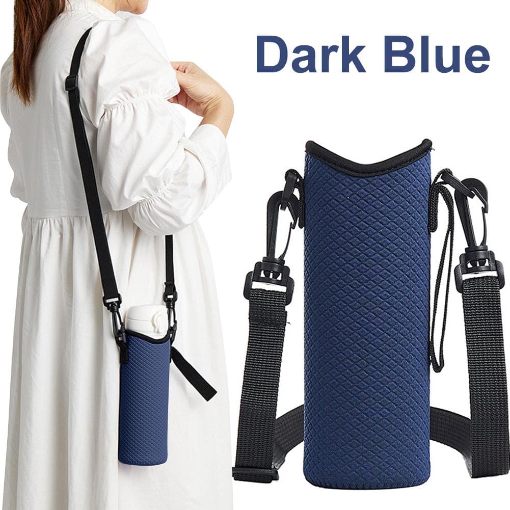 1Pcs Water Bottle Bag With Adjustable Shoulder Strap Water Bottle Sleeve Anti-Slip Insulated Water Bottle Pouch For 24oz Cup dark blue