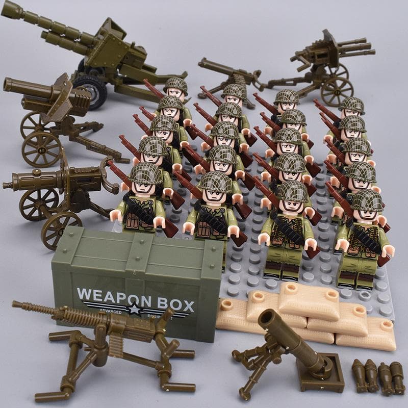20pcs/batch WWII Military Characters WWII Soldiers National Army Building Blocks Weapons Assembling Bricks Children's Toys