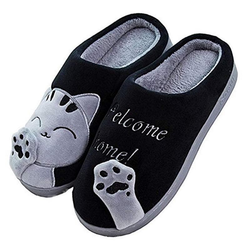 Women Winter Cotton Home Slippers Cartoon Cat Non-slip Warm Indoors Bedroom Floor Soft Sole Shoes 44-45