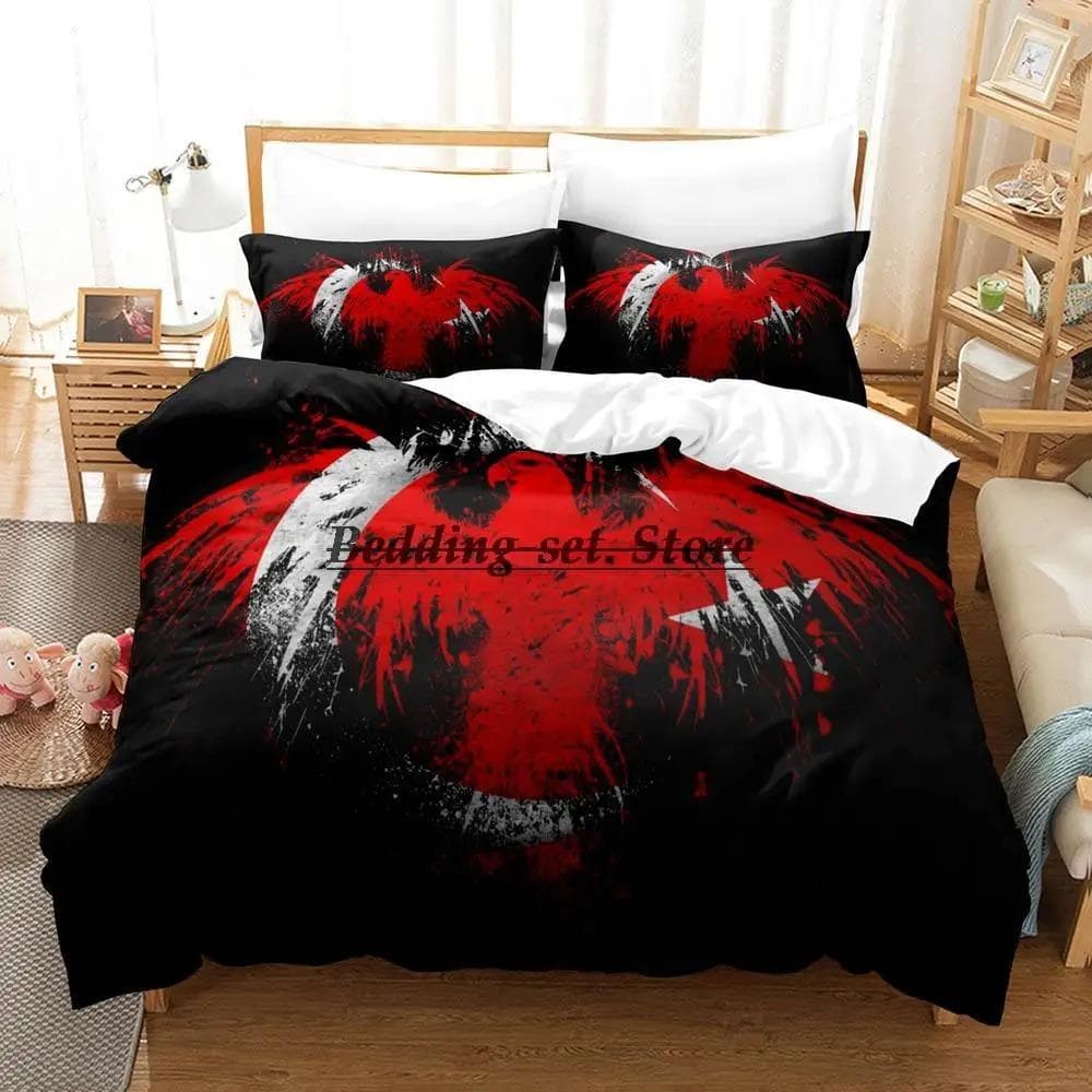 Turkey Flag Bedding Set Single Twin Full Queen King Size Bed Set Aldult Kid Bedroom Duvetcover Sets 3D Print Anime Bed Sheet Set EU Single 135x200cm