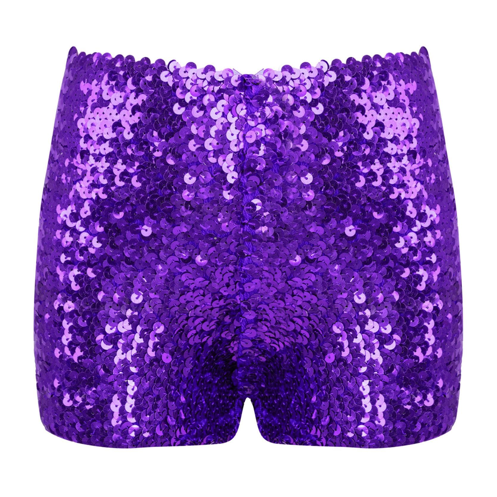 Girls Dance Short Gymnastics Athletic Shorts Sparkle Glitter Tumbling Bottoms 12-16 Years purple