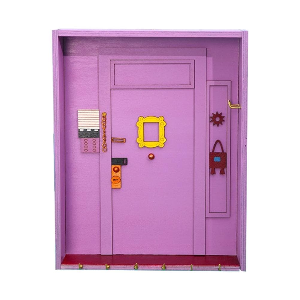 Wooden Purple Door Keychain Holder Hooks Storage Wall Hanger Shelf Box with 6 Hooks for Corridors purple