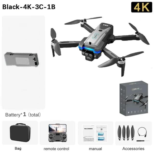 New S8S Drone 8K Professional 3-shot Aerial Camera Omnidirectional Obstacle Avoidance UVA Quad-rotor EIS Optical Flow WIFI Aircraft Toy 4K 1 battery black
