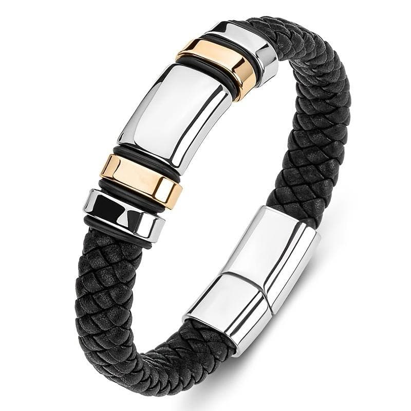 Fashion Personality Trend Men's Cool Simple Leather Smooth 4-ring Bracelet gold
