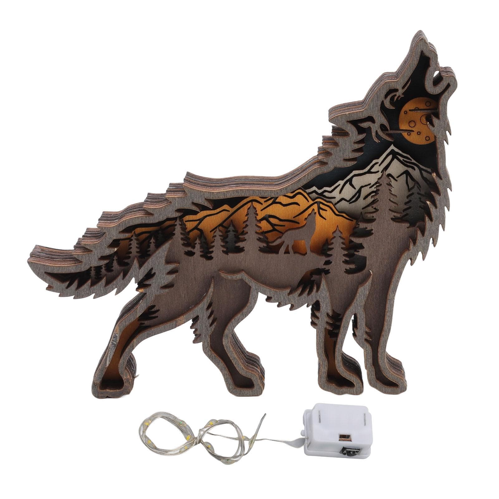 Wooden Wolf Statue Refined Details Good Decoration Hollowed Multilayer Wolf Figurine with String