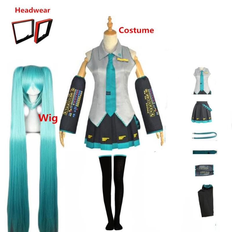Anime Miku Cosplay Costume Japan Midi Dress Female Outfits For Halloween New Year Party Suits Wig XS