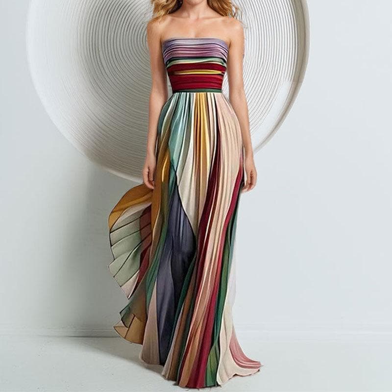 Spring New Women's Temperament Sexy Strapless Printed Colorful Dress Dress XL
