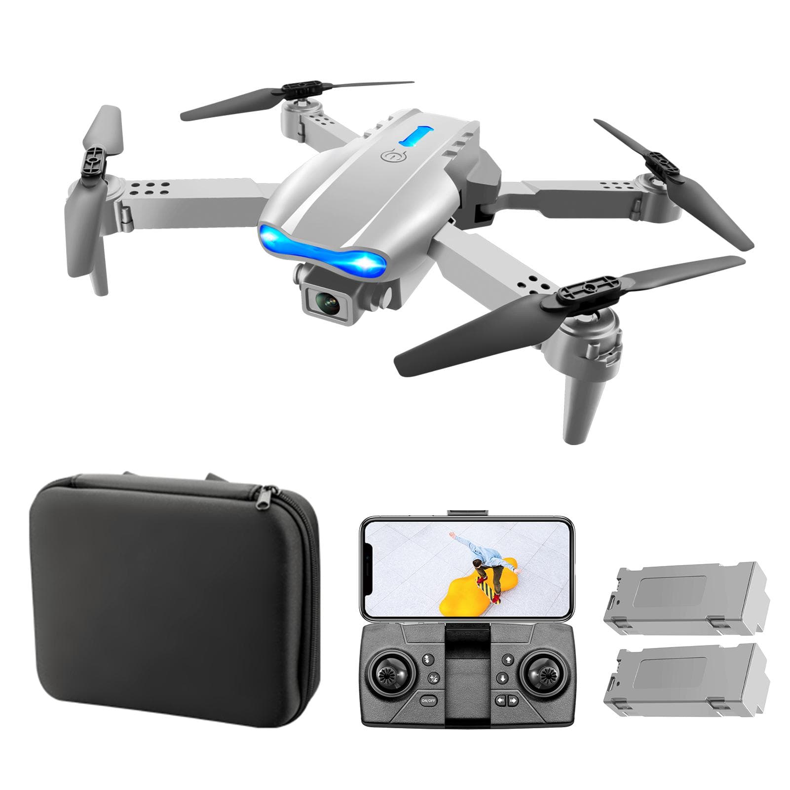 RC Drone with Camera 4K RC Quadcopter with Function Obstacle Avoidance Trajectory Flight Gesture single camera-2 battery grey