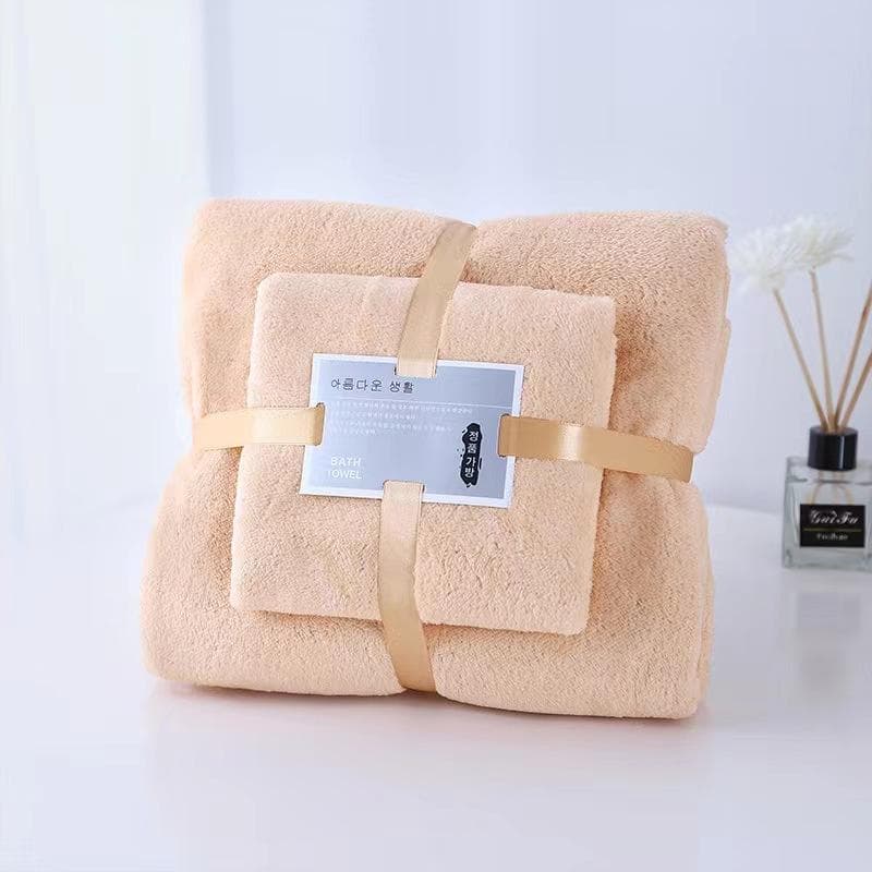 Coral Velvet Towel Set Bath Towel Household Large Size Water Absorbing Quick Drying Swimming Beach Towel Bathroom Accessories 2Pcs/set brown
