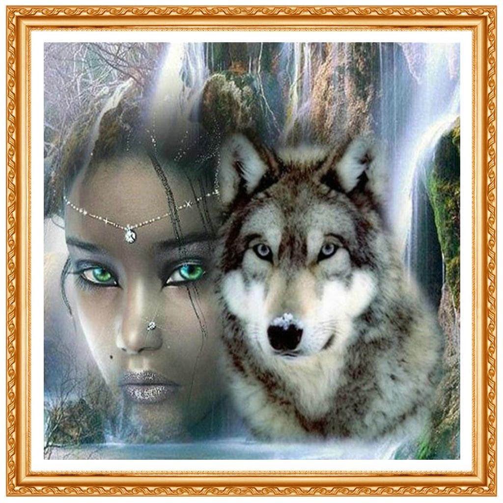 5D Diy Diamond Painting Girl and The Wolf Full Diamond Embroidery Cross Decoration Round Gifts Kit 20X30CM