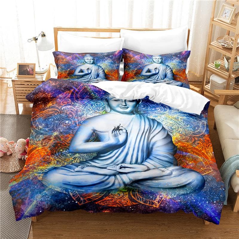 Buddha Statue Bedding Set Duvet Cover Set 3d Bedding Digital Printing Bed Linen Queen Size Bedding Set Fashion Design EU single(135x200cm)