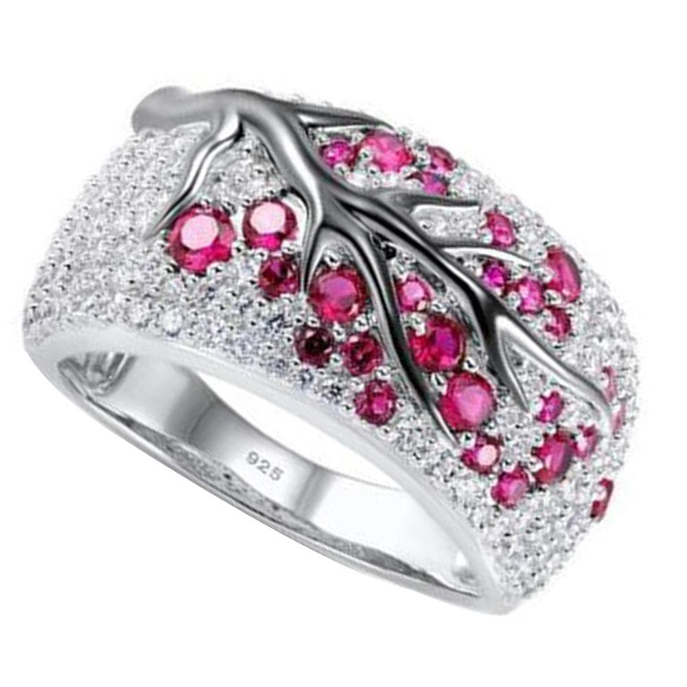 Luxury Women Rhinestone Inlaid Plum Tree Branch Finger Ring Party Jewelry Gift 10 pink
