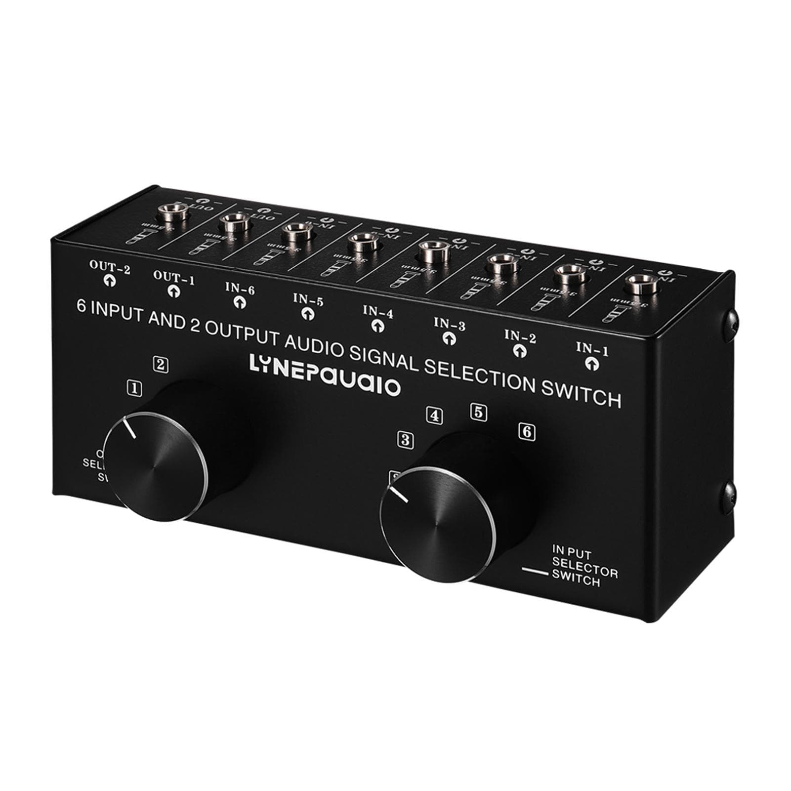 6-In-2-Out Audio Switcher Two-Way Audio Signal Selector Box Splitter Distributor with 3.5mm Audio 6-in-2-out 3.5mm black