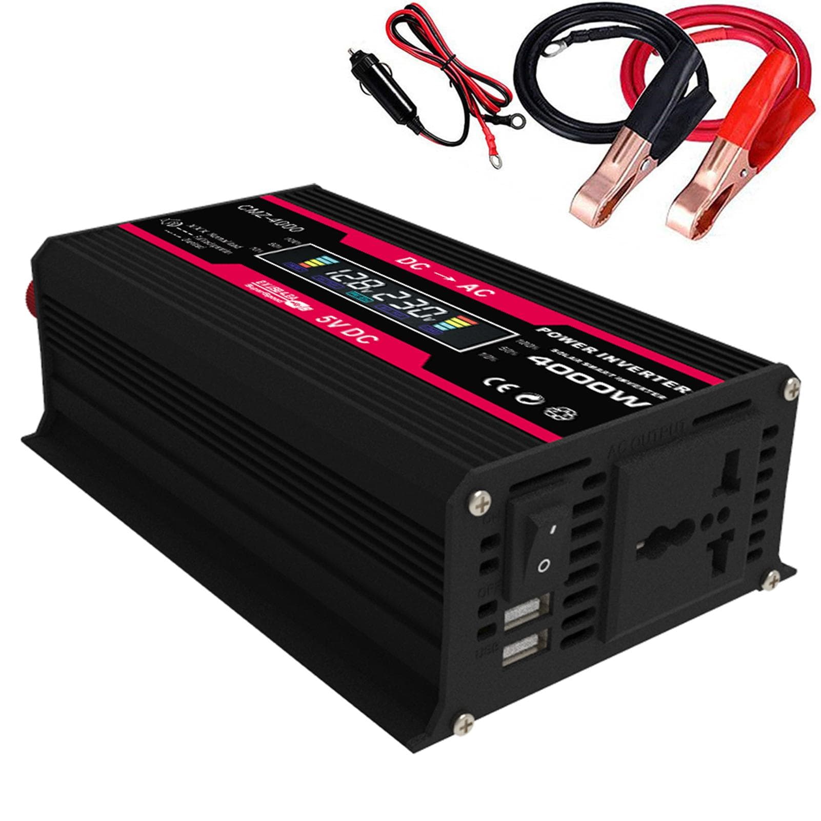 Peak Power Modified Sine Wave Inverter LED Display 300W Rated Power Inverter DC 12V to AC 220V black