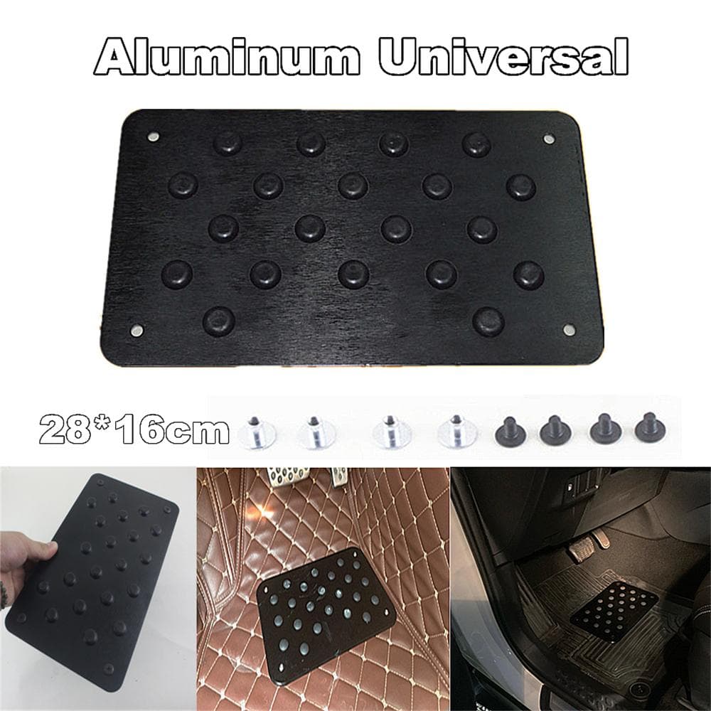Aluminum Car Floor Mat Non-slip Rubber Heel Plate Pedal Carpet Foot Pad Black x1