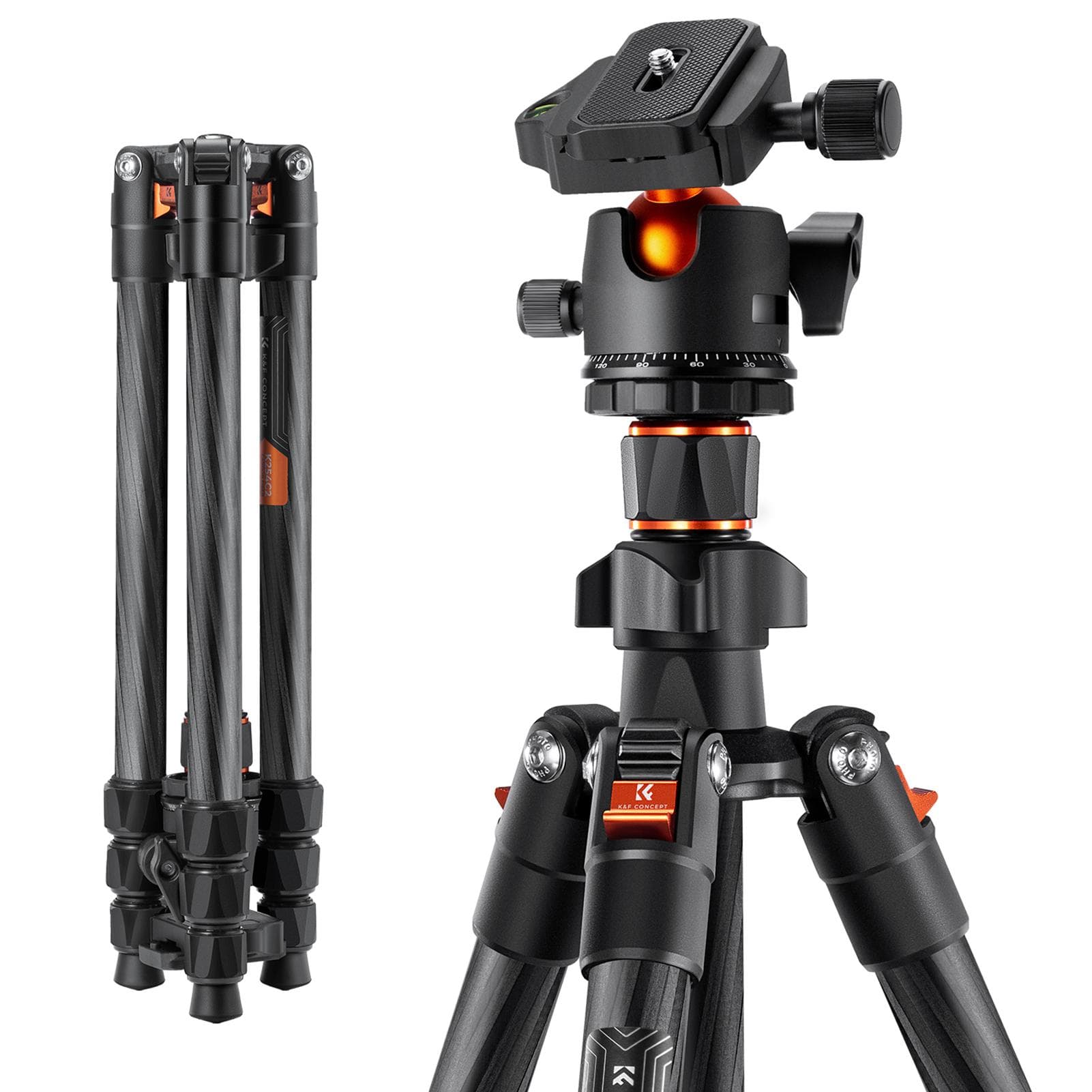 K&F CONCEPT Portable Camera Tripod Stand Carbon Fiber 162cm/63.78 Max. Height 8kg/17.64lbs Load black