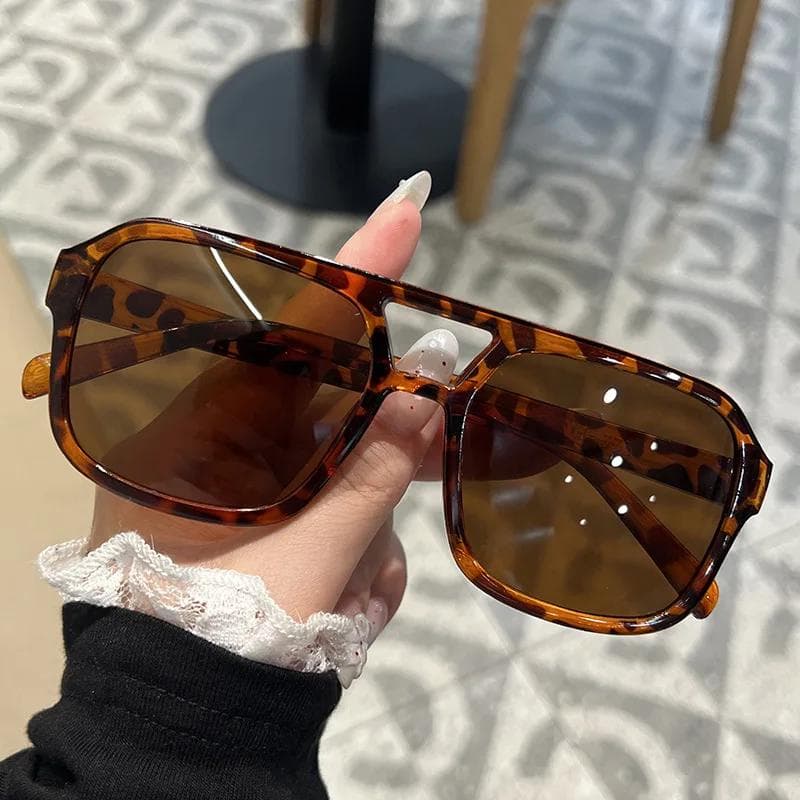 New Square Double Beam Pilot Sunglasses Trendy Multi-color for Driving Cycling Tourism Street Photography