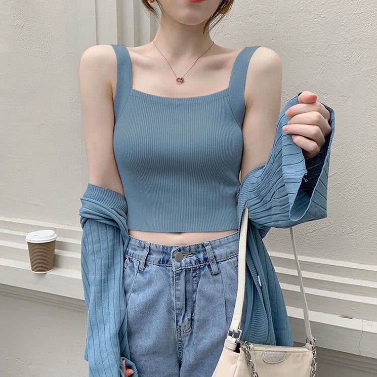 Camisole Tank Tops Women Summer Slim Bottoming Shirt Ice Silk Sleeveless Tops Thin Inner Wear Outside 3XL denim blue