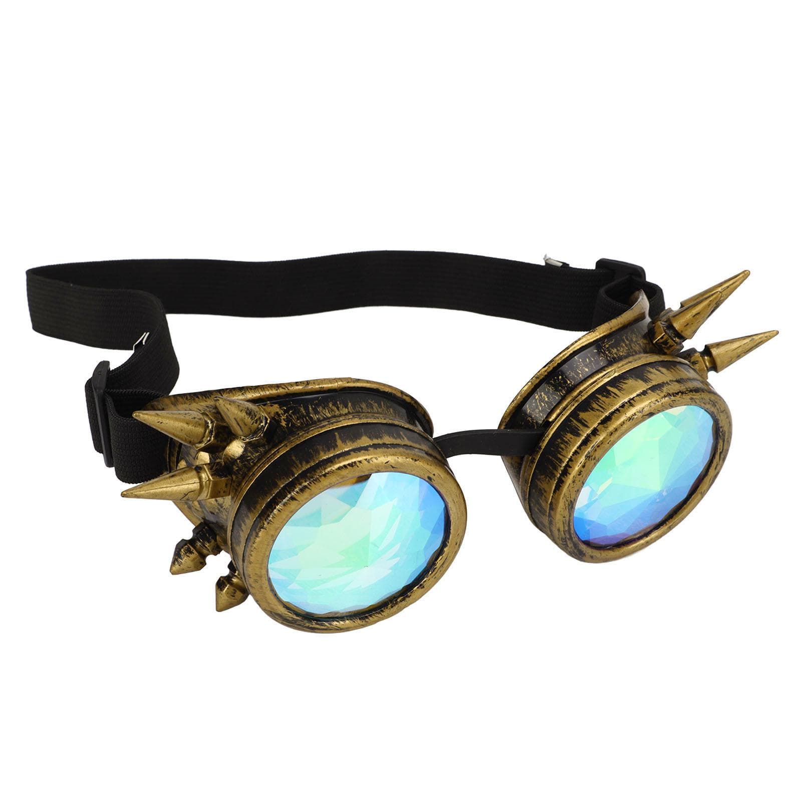 Halloween Kaleidoscope Rave Goggles Rainbow Crystal Lenses Adjustable Trippy Psychedelic Steampunk