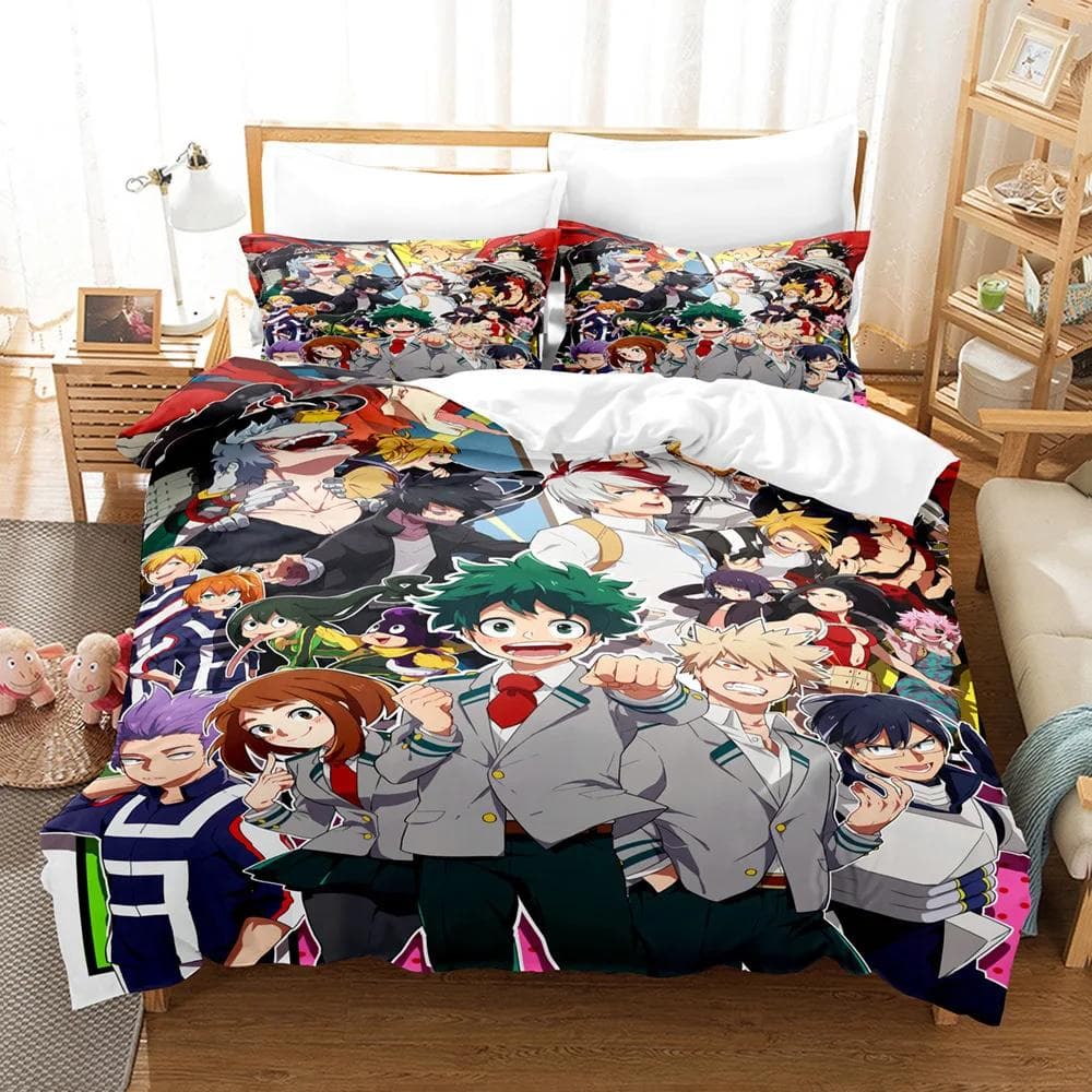 NEW My Hero Academia Anime Duvet Cover Set with Pillow Covers Polyester Teens Kids Bedding Set Full Queen King Size Bed Linen Cot Size 70x133cm