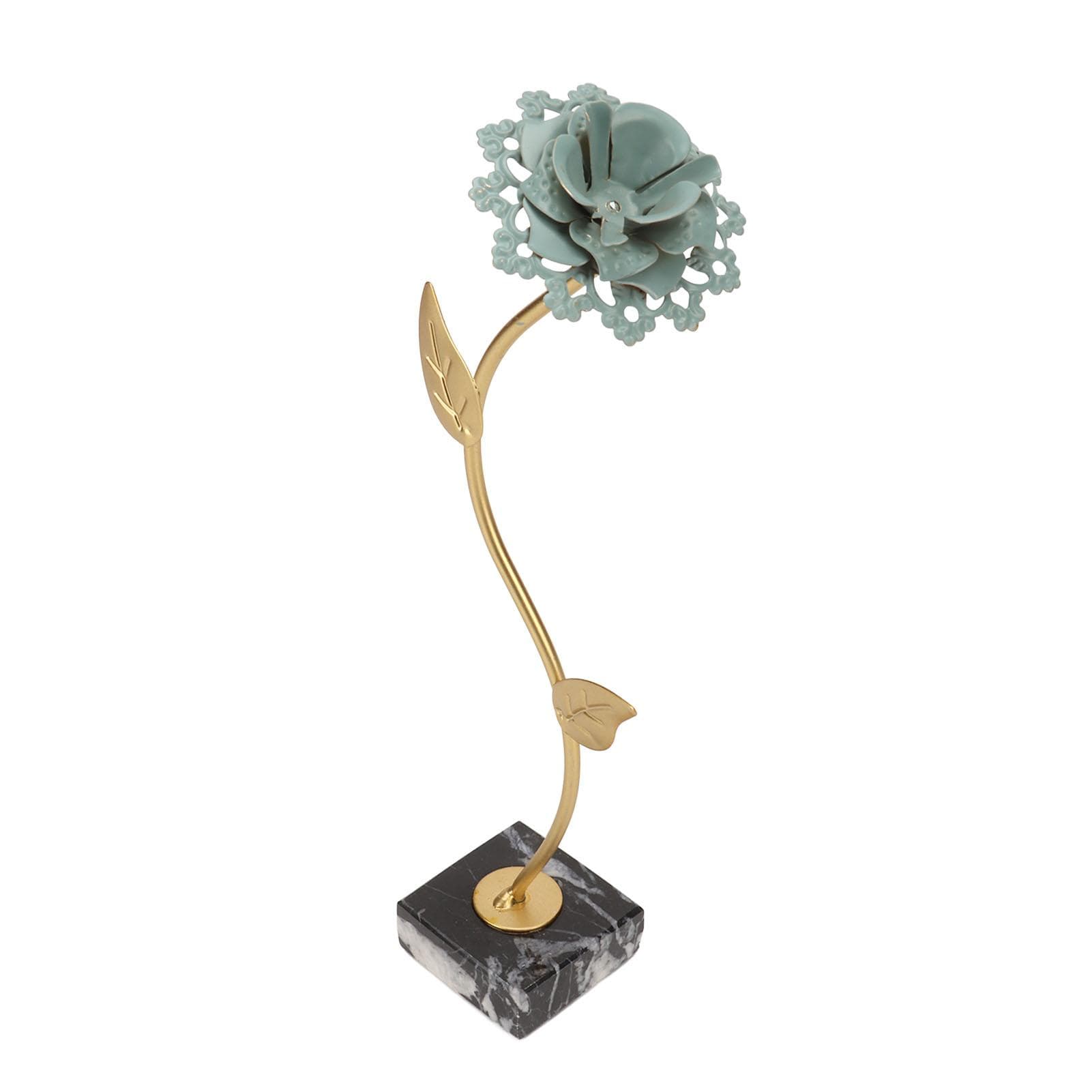 Metal Flower Statue Exquisite Flower Sculpture with Marble Base for Room Decoration Housewarming