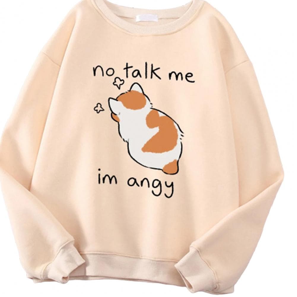 Women Winter Sweatshirt Cartoon Cat Print Long Sleeves Round Neck Loose Keep Warm Pullover Soft Fall Winter Sweatshirt Female Cl XXXL