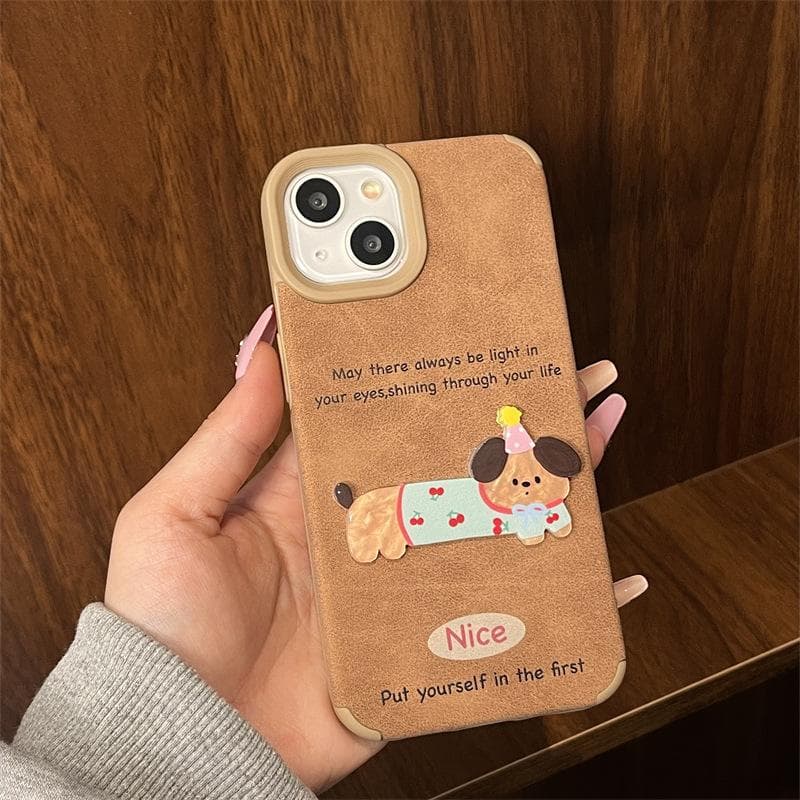 Autumn and Winter Cute Cartoon Three-dimensional Puppy Velvet Cloth Suitable for Apple 16promax Brown Leather IPhone 15/14 Apple XS