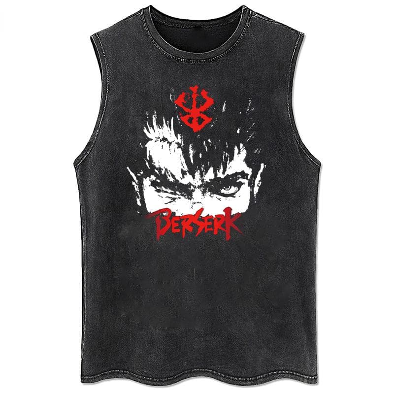 Anime Printed Washed Vest Retro Sports Fitness Casual Short-Sleeved Loose Large Size Summer XL