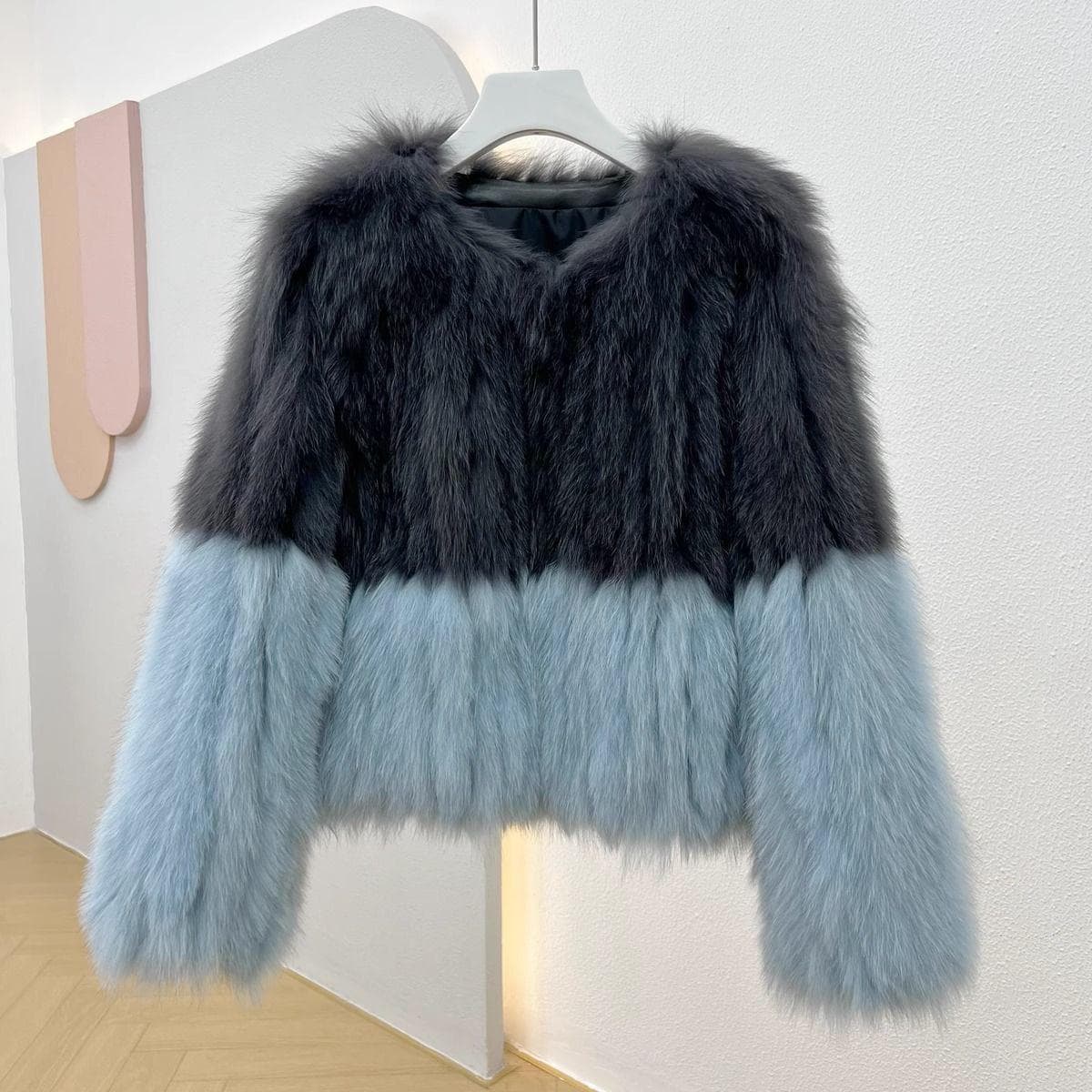 Winter Fur Coat Women's Spliced Contrasting Color Fashionable Top for Outerwear 3XL