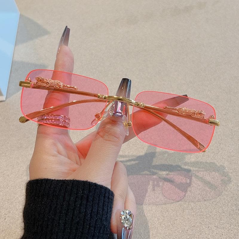 12pcs Leopard Rimless Rectangle Sunglasses UV400 Protective Glasses Fashion Y2K Frameless Shades for Women Men