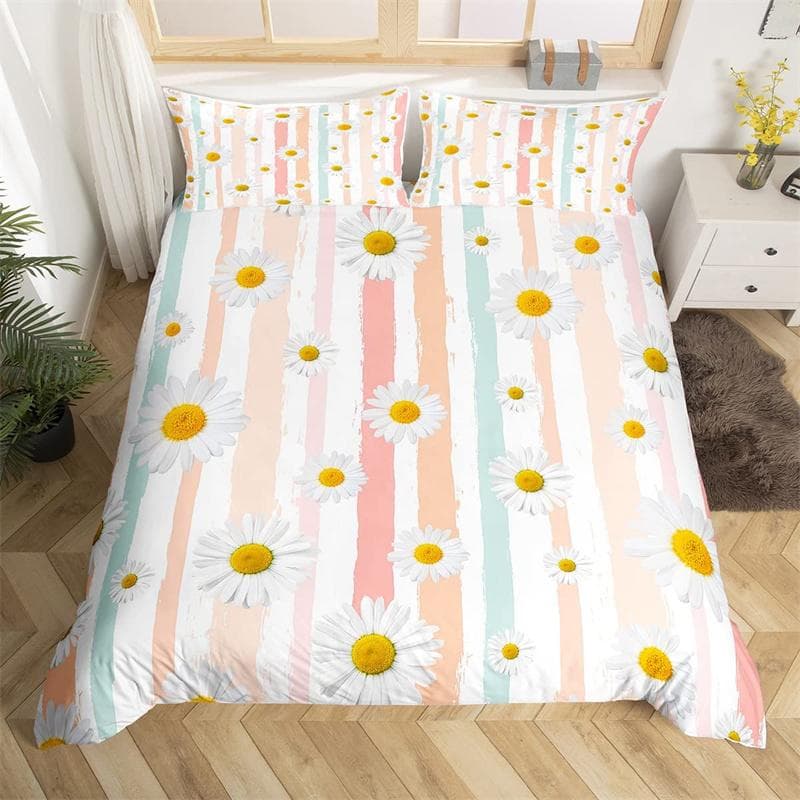 Daisy Duvet Cover Botanical Floral Bedding Set Microfiber Natural Blossom Flower Pattern Comforter Cover King For Boys Girl Room EU single(135x200cm)