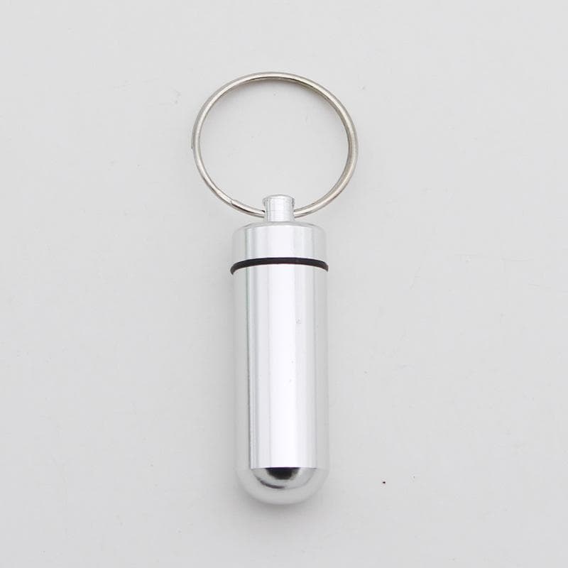 1 PCS Colorful Baby Aluminum Pill Box Medicine Case Container Bottle Holder Keychain Outdoor Pill Case Pillbox Portable silver