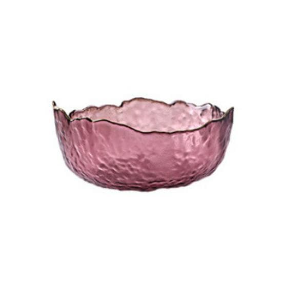 Japanese Hammered Gold Rim Glass Bowl: Heat-Resistant, Transparent, Irregular for Fruit Salad or Noodles Small
