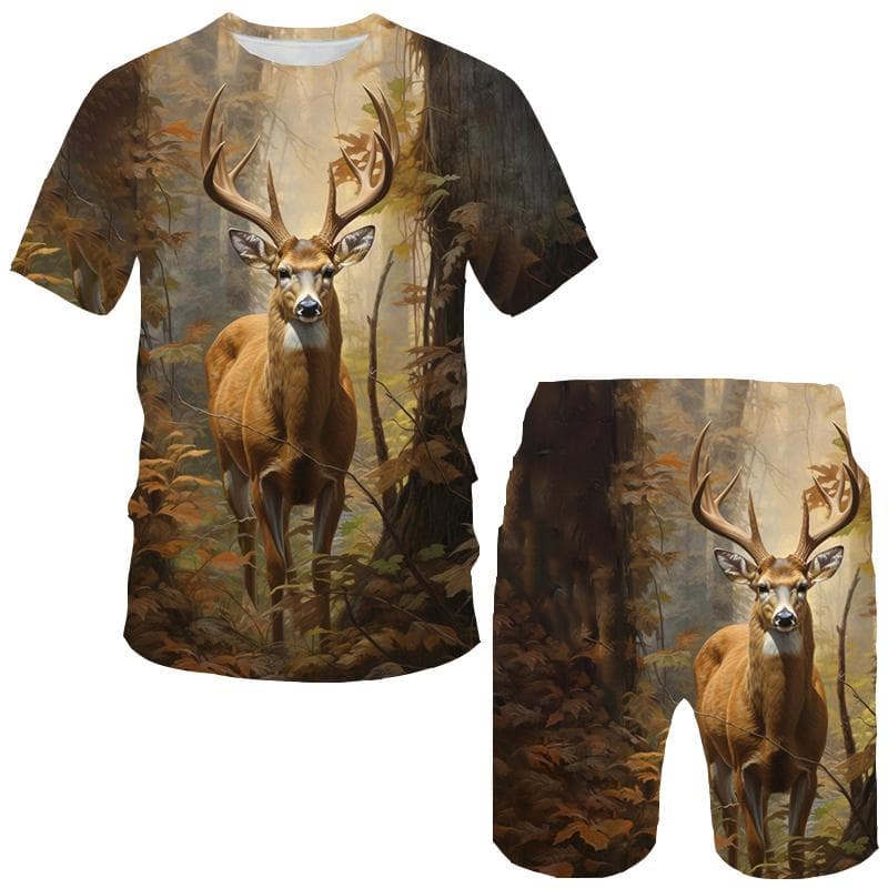 Animal Deer Forest 3D Print T-Shirts Shorts Sets Men's Tracksuits Oversized Short Sleeve T Shirt Pants Set Man Suits Clothing 3XL