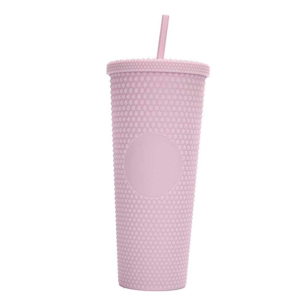 710ML/24OZ Large Capacity Water Cup Fully Studded Matte Tumbler Reusable Plastic Cup with Wide Opening Leak-Proof Lid Straw light purple