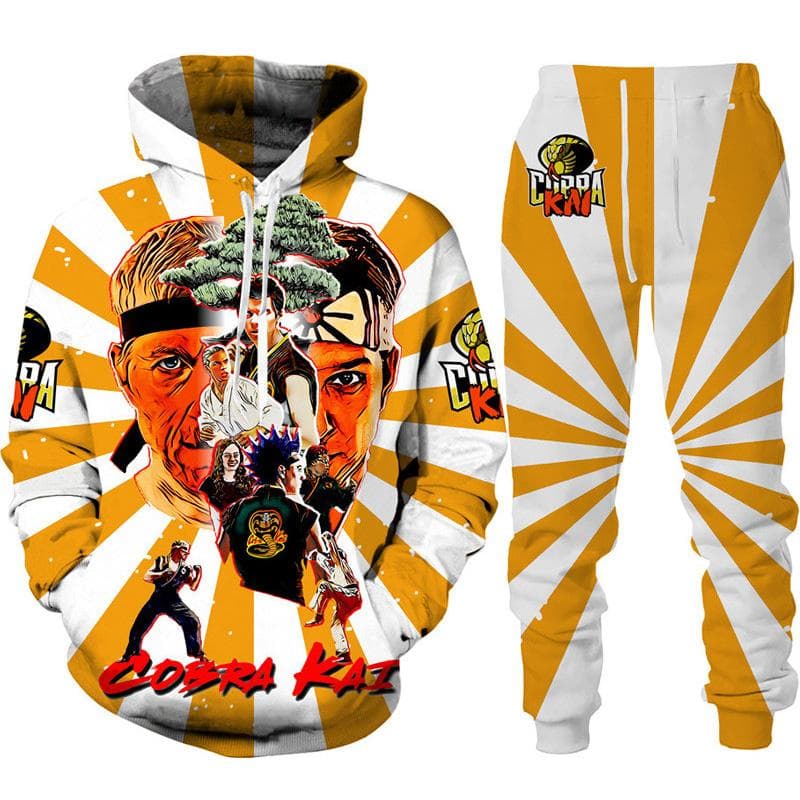 Funny Cobra Kai 3D Print Tracksuit Men's Cool Hoodie/Pants/Suit Hip Hop 2022 Fashion Long Sleeve Jogging Sportswear Athletic Set 3XL beige