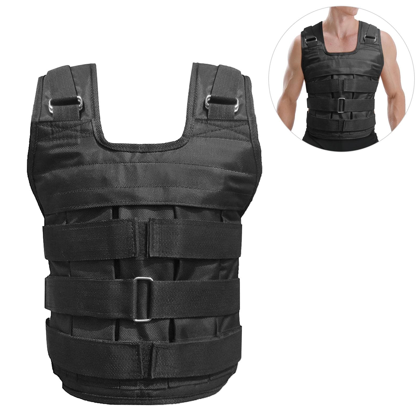 Adjustable Weighted Vest Weight Jacket Oxford Exercise Weight Loading Cloth Strength Training 50kg black