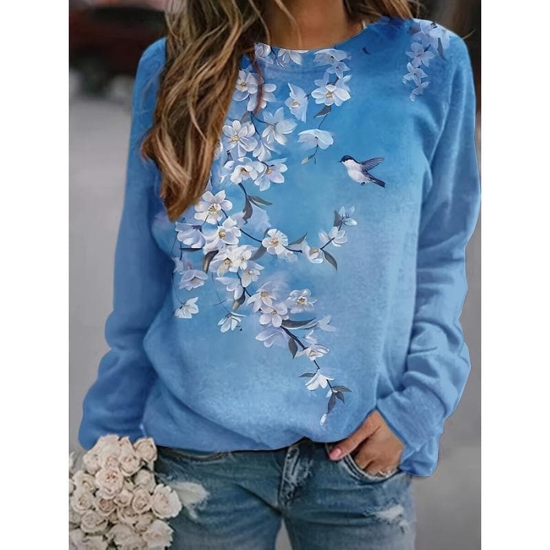 Fashion Women's Sweatshirt Floral Graphic Print Sweatshirt for Women Casual Long Sleeve Crew Neck Pullover y2k Women's Clothing 7XL