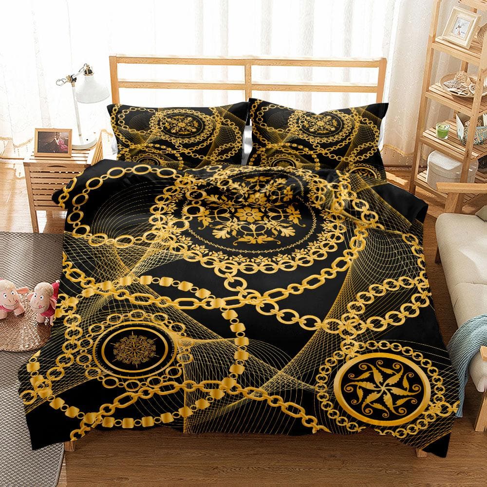 Seamless Chains Baroque Pattern Bohemian Bedding Set Small Single Twin Double Queen King Cal King Size Bed Linen Set 155x215cm 3pcs